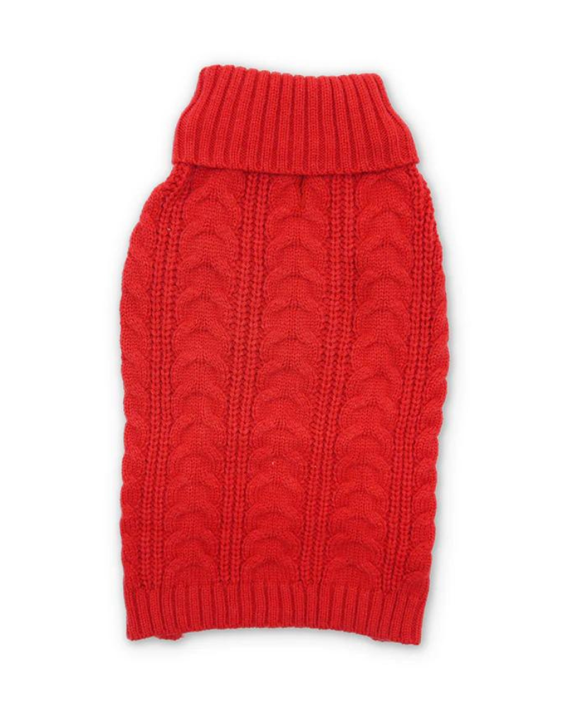 Classic Cable Dog Turtleneck Sweater in Red Wear DOGO   