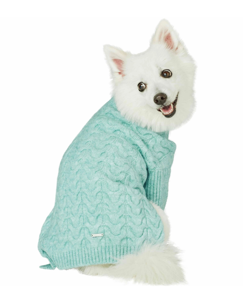 Fuzzy Knit Dog Turtleneck Sweater in Soft Mint Wear BLUEBERRY PET