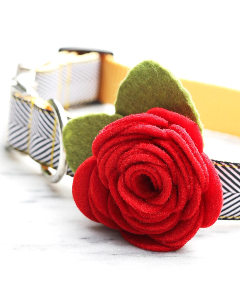 Red Rose Dog Collar Flower (Made in the USA) Wear MIMI GREEN   