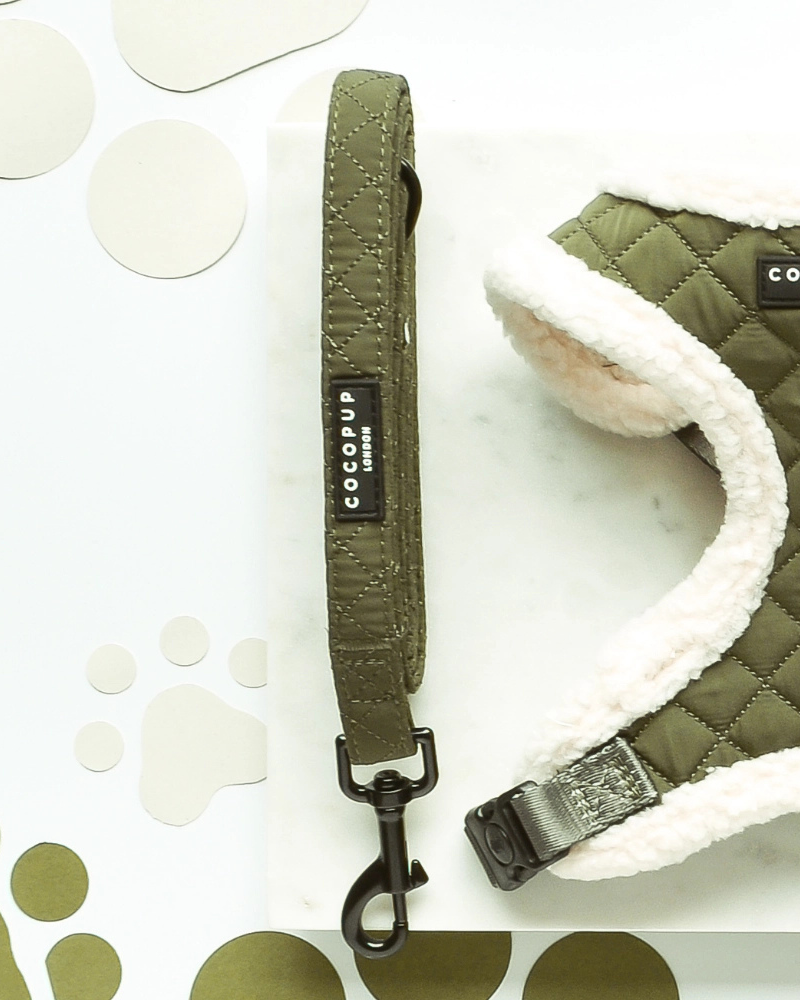 Quilted Dog Leash in Khaki (5ft) WALK COCOPUP LONDON