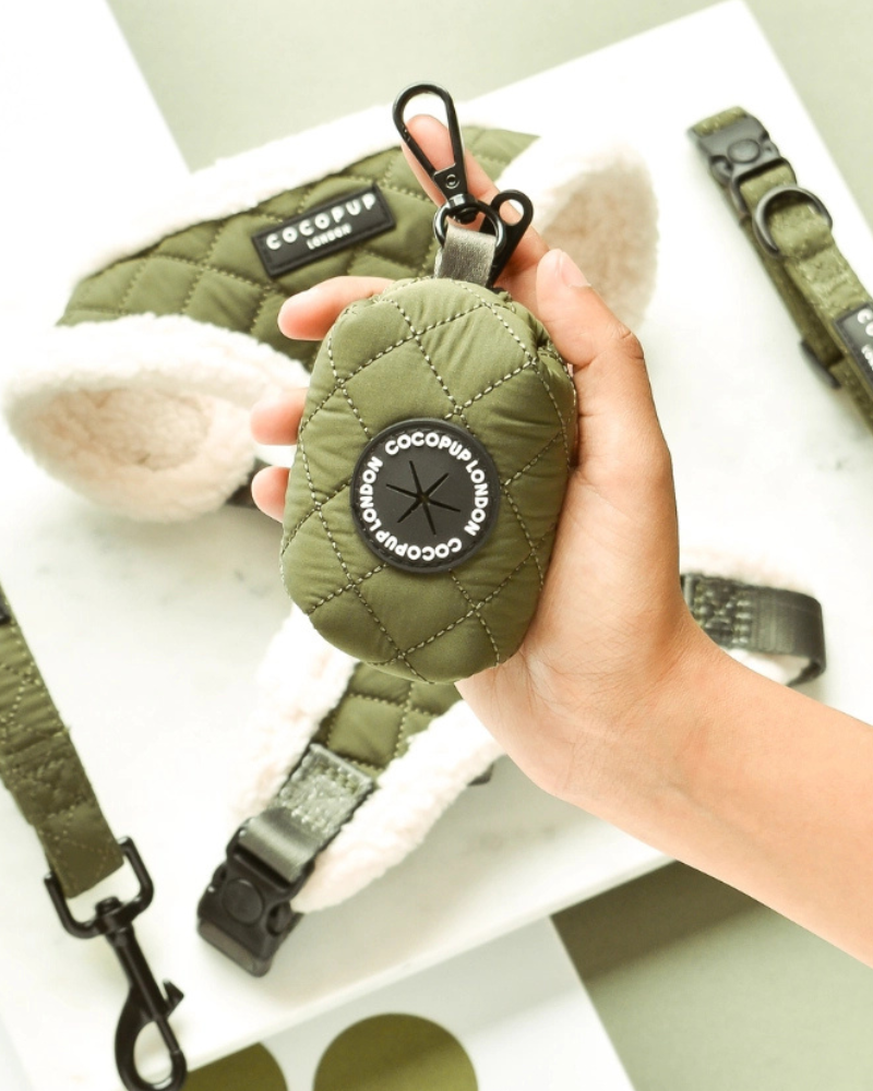 Quilted Poop Bag Holder in Khaki WALK COCOPUP LONDON