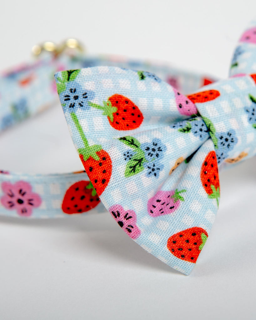 Strawberry & Blueberry Cat Collar w/ Bow-Tie (Made in the USA) CAT WHISKERS CRAFTS