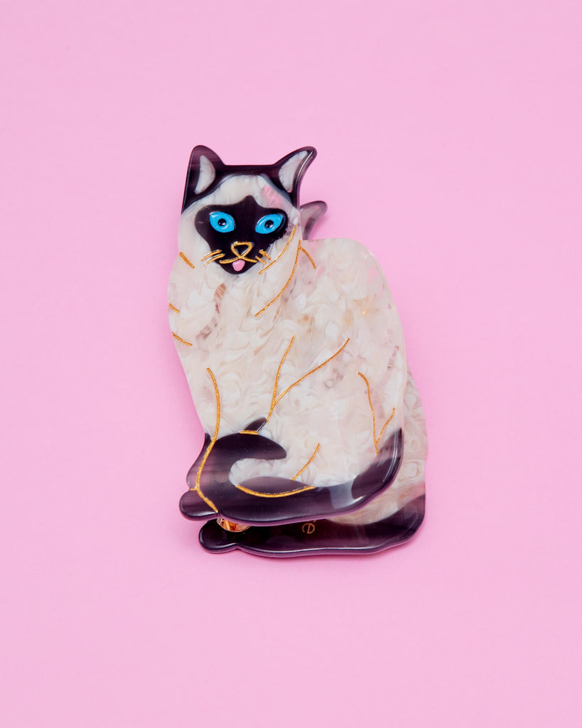 Hand Painted Siamese Cat Hair Clip Human SOLAR ECLIPSE