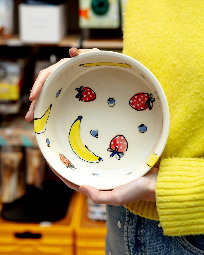 Handmade Ceramic Dog Bowl in Fruit Salad (Made in the USA) EAT RISE AND SHINE CERAMICS