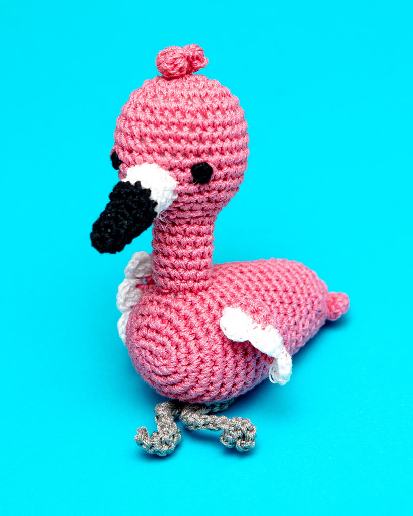 Fergie the Flamingo Organic Cotton Knit Dog Toy PLAY KNIT KNACKS