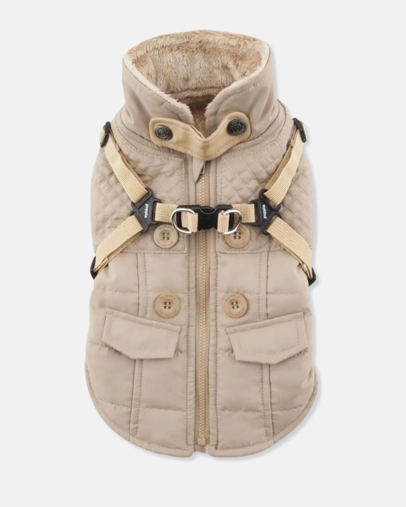 Wilkes Winter Harness Dog Jacket In Beige Wear PUPPIA   