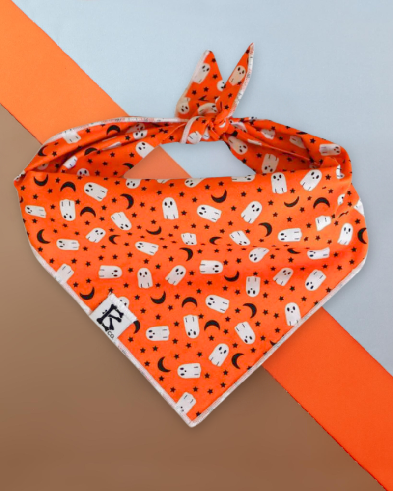 "Boo-Tiful Nights" Orange Ghosts Halloween Dog Bandana (Made in the USA) Wear BONEYARD CO.   