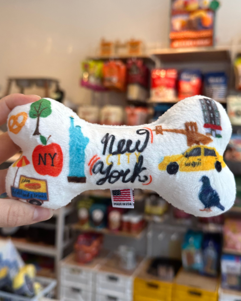 New York City Squeaky Plush Dog Bone Toy (Made in the USA) PLAY DOG & CO.   