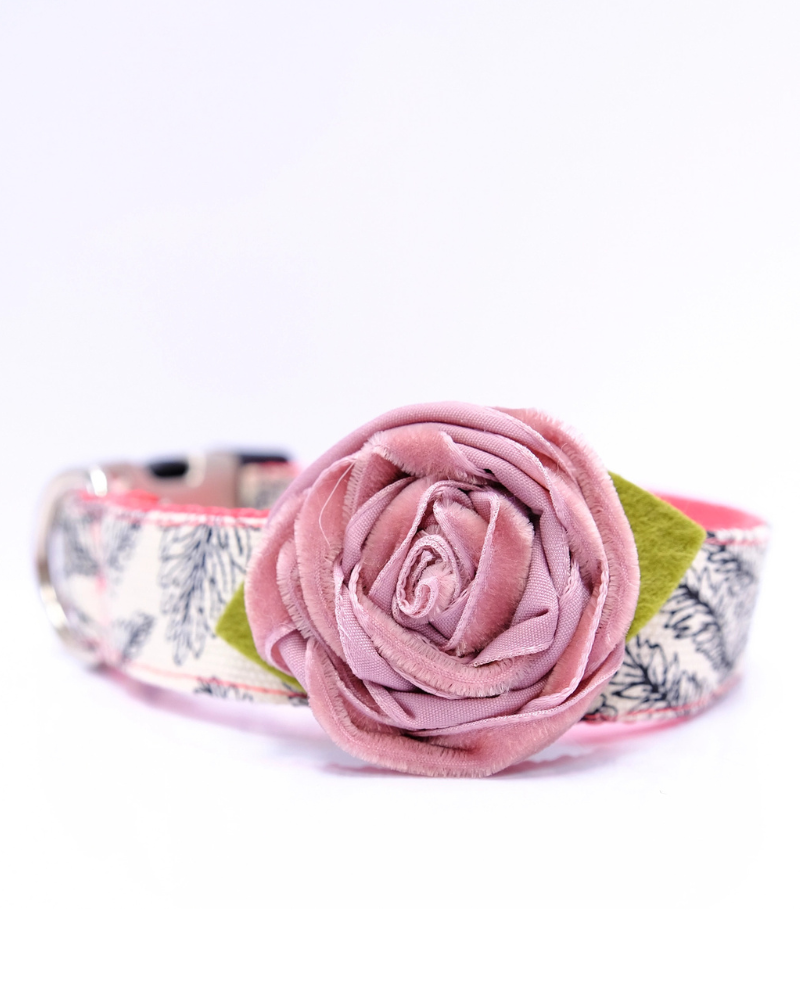 Velvet Rose Dog Collar Accessory in Petal Pink (Made in the USA) Wear MIMI GREEN