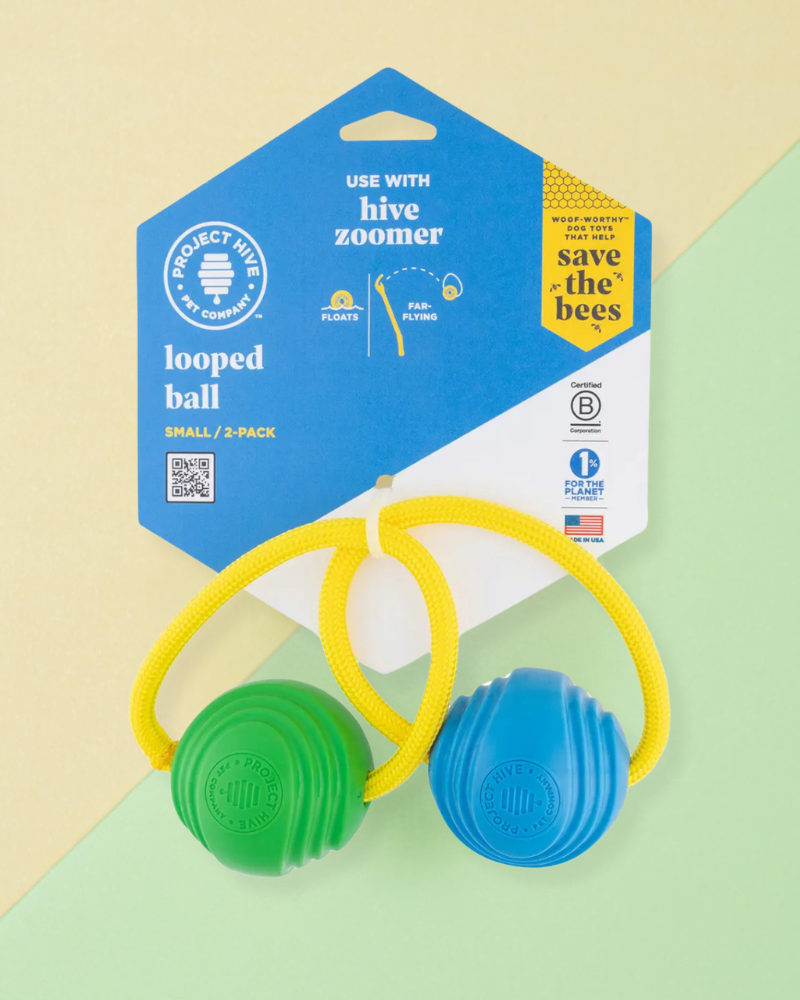 Looped Balls Tug & Fetch Rubber Dog Toys in Green & Blue (Made in the USA) PLAY PROJECT HIVE PET COMPANY