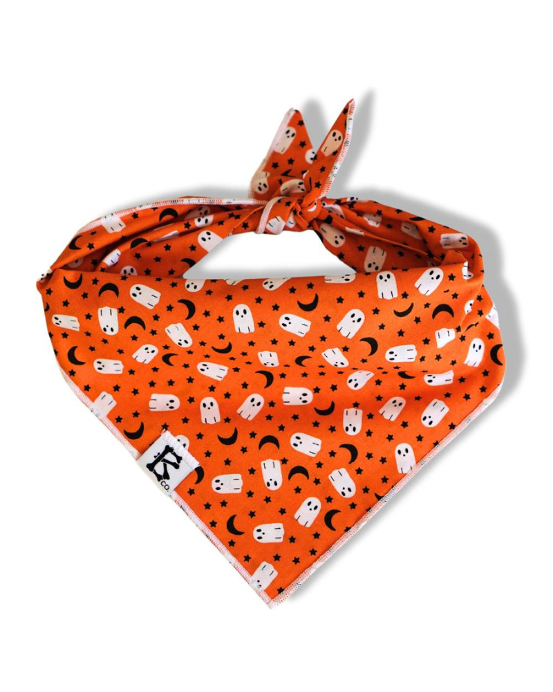 "Boo-Tiful Nights" Orange Ghosts Halloween Dog Bandana (Made in the USA) Wear BONEYARD CO.   