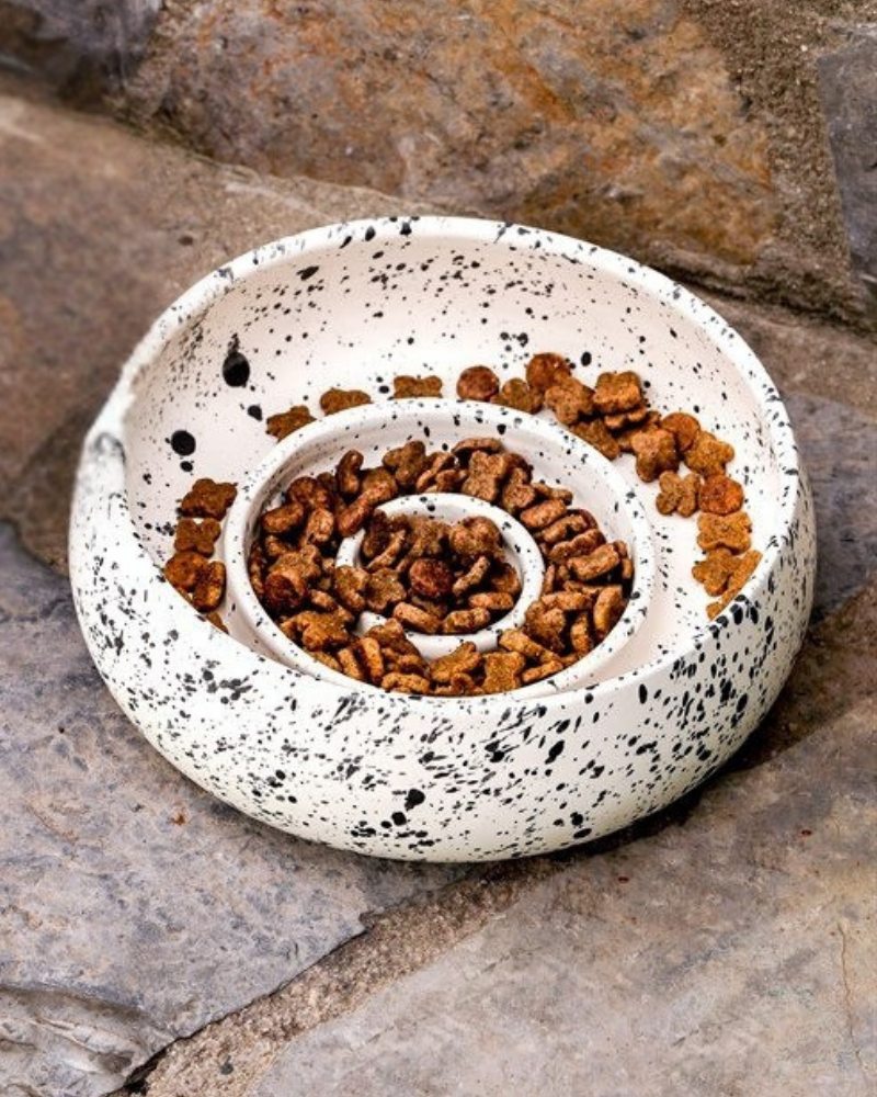 Handmade Ceramic Slow Feeder Pet Bowl EAT BEIGE & STONE