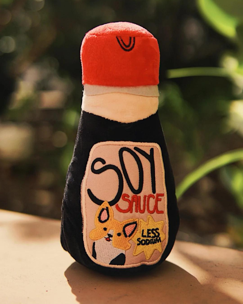 Bottle Of Soy Sauce Squeaky Plush Dog Toy Play WOOF & CO   