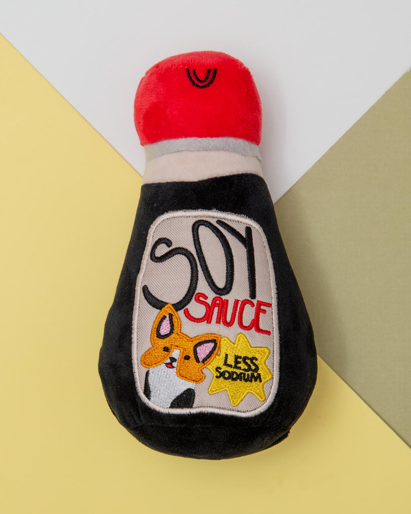 Bottle Of Soy Sauce Squeaky Plush Dog Toy Play WOOF & CO   