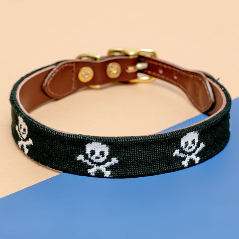 GOOD THREADS Skull Crossbones Needlepoint Dog Collar DOG CO