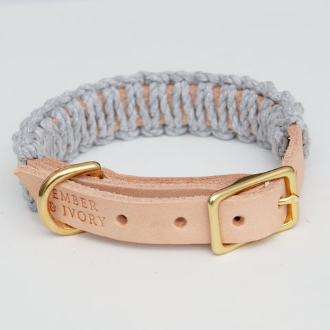 EMBER & IVORY, Macrame & Leather Dog Collar in Black w/ Natural (Made in  the USA)