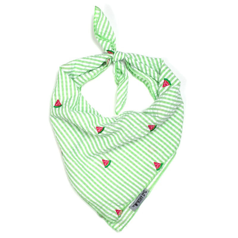 THE WORTHY DOG | Bandana in Green Stripe & Watermelon Accessories THE WORTHY DOG   